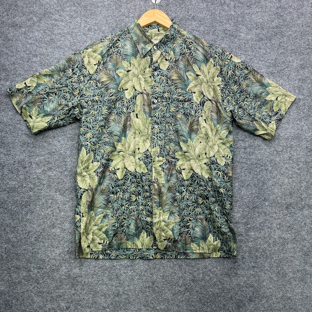 Tori Richard Button Front Shirt Mens Medium Green Short Sleeve Tropical Casual